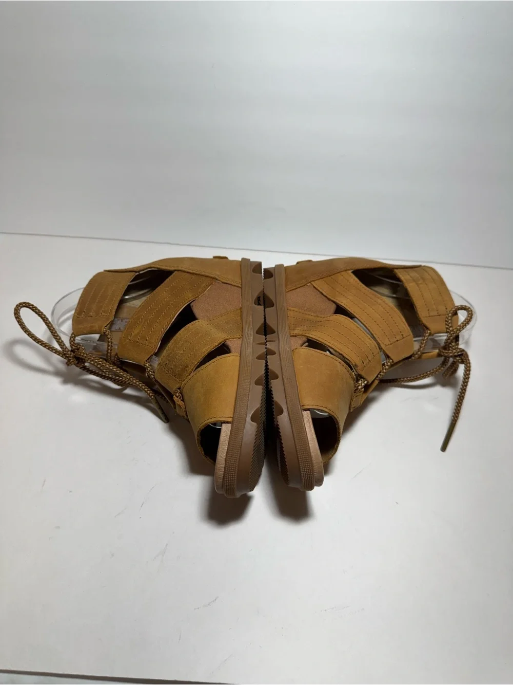Sorel Tan Leather Joanie Il Lace Up Ankle Wedge Heel Strappy Sandals Size 9
